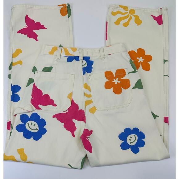 PacSun High Rise Wide Leg Carpenter Sz 27 Multicolor Floral & Butterfly Print - Picture 3 of 12